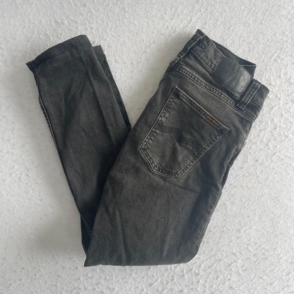 Nudie Jeans Co Lean Dean Mens 28x30‎ Black Eyes Faded Slim Tapered Denim Jeans
